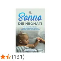 Book cover: "Il Sonno dei Neonati" with a sleeping baby and parent's hand.