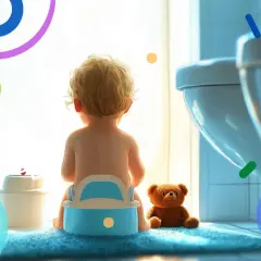 Bambino sul vasino, con orsacchiotto. Guida pratica su spannolinamento come fare, con consigli e supporto.