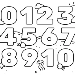 Numeri da 0 a 10 con pesci, meduse e tartarughe marine. Perfetti disegni da colorare e stampare per imparare divertendosi.