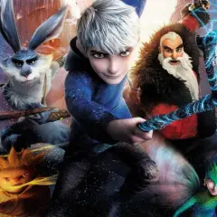 Characters from Rise of the Guardians: Jack Frost, North, Bunny, Tooth Fairy, and Sandy.