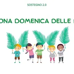 Bambini felici celebrano la Domenica delle Palme con rami verdi, un modo semplice per spiegare la festa ai più piccoli.
