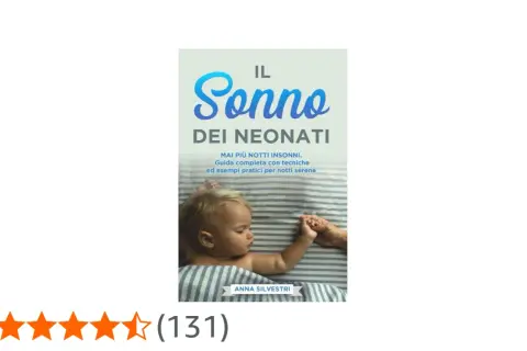Book cover: "Il Sonno dei Neonati" with a sleeping baby and parent's hand.