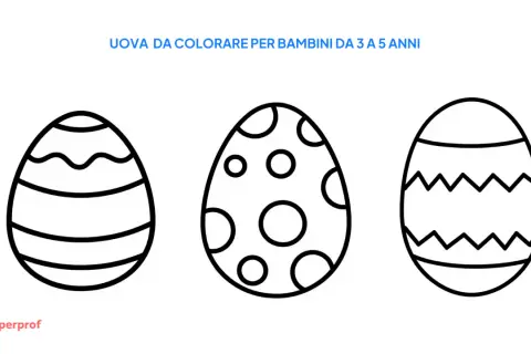 Tre disegni di pasqua bellissimi da colorare per bambini: uova con onde, pois e zig-zag.