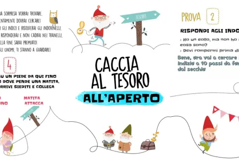Una divertente caccia al tesoro per bambini con indovinelli, prove e simpatici gnomi.