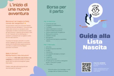 Guida alla lista nascita preimpostata con consigli per mamma e neonato. Stork porta un fagotto.