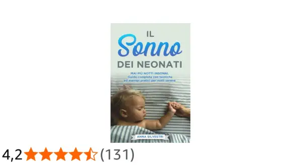 Book cover: "Il Sonno dei Neonati" with a sleeping baby and parent's hand.