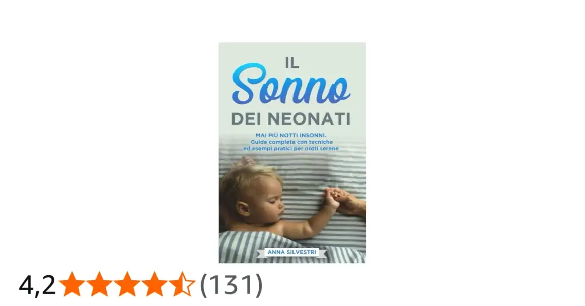 Book cover: "Il Sonno dei Neonati" with a sleeping baby and parent's hand.