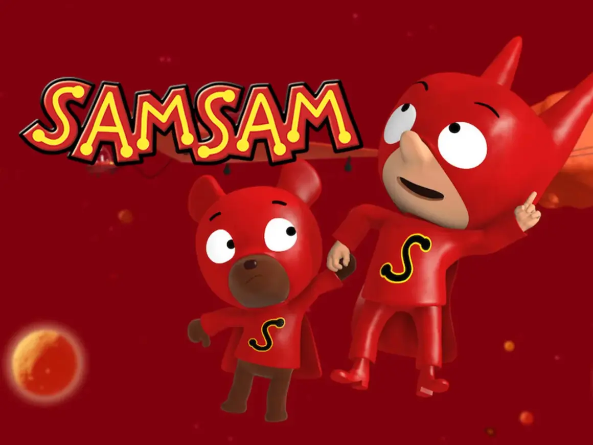 I due supereroi Samsam e SamSam, con mantello rosso e la lettera S sul petto, pronti all'avventura.