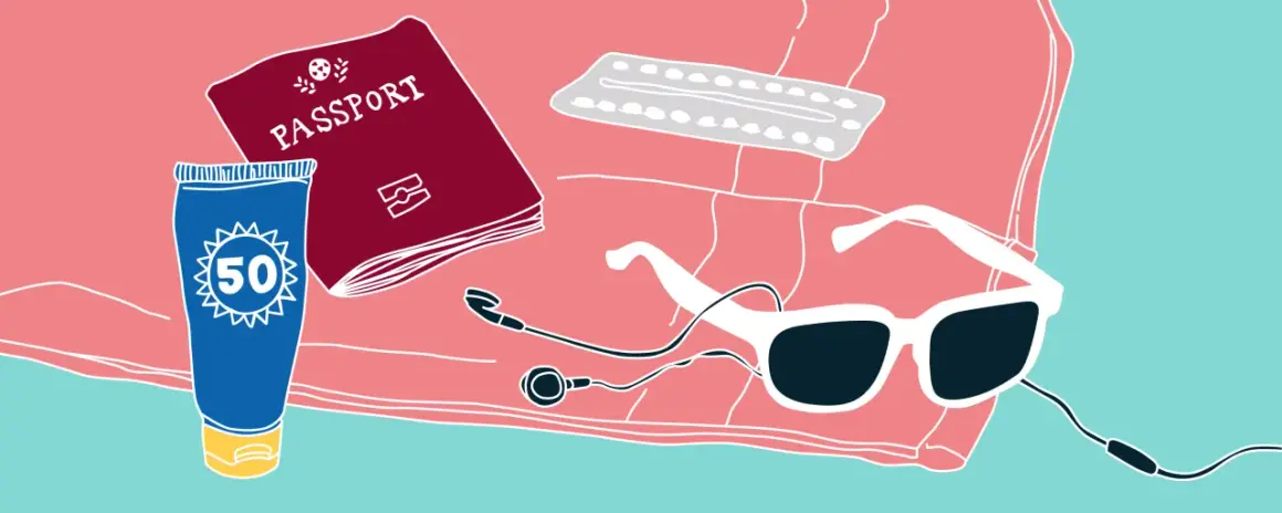 Viaggio al mare: passaporto, pillola anticoncezionale per come ritardare il ciclo, crema solare, occhiali da sole e auricolari.